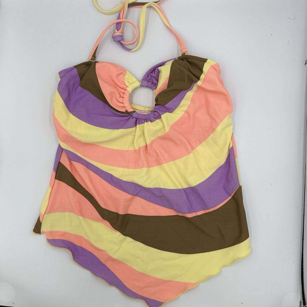 VENUS Size 8 Skirted Swim Dress Swimsuit Retro Y2K Striped Halter Keyhole
